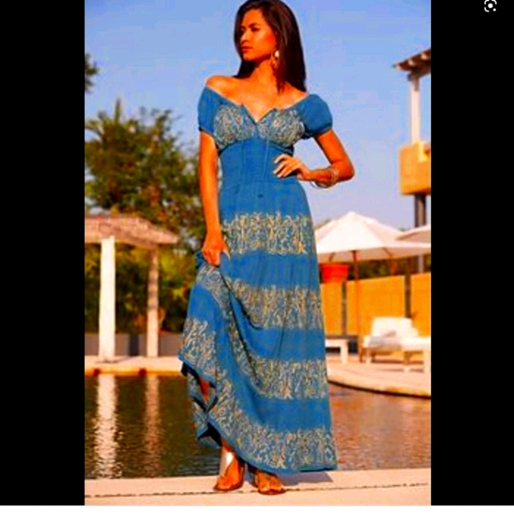 BOSTON PROPER GAUZE PHEASNT MAXI DRESS